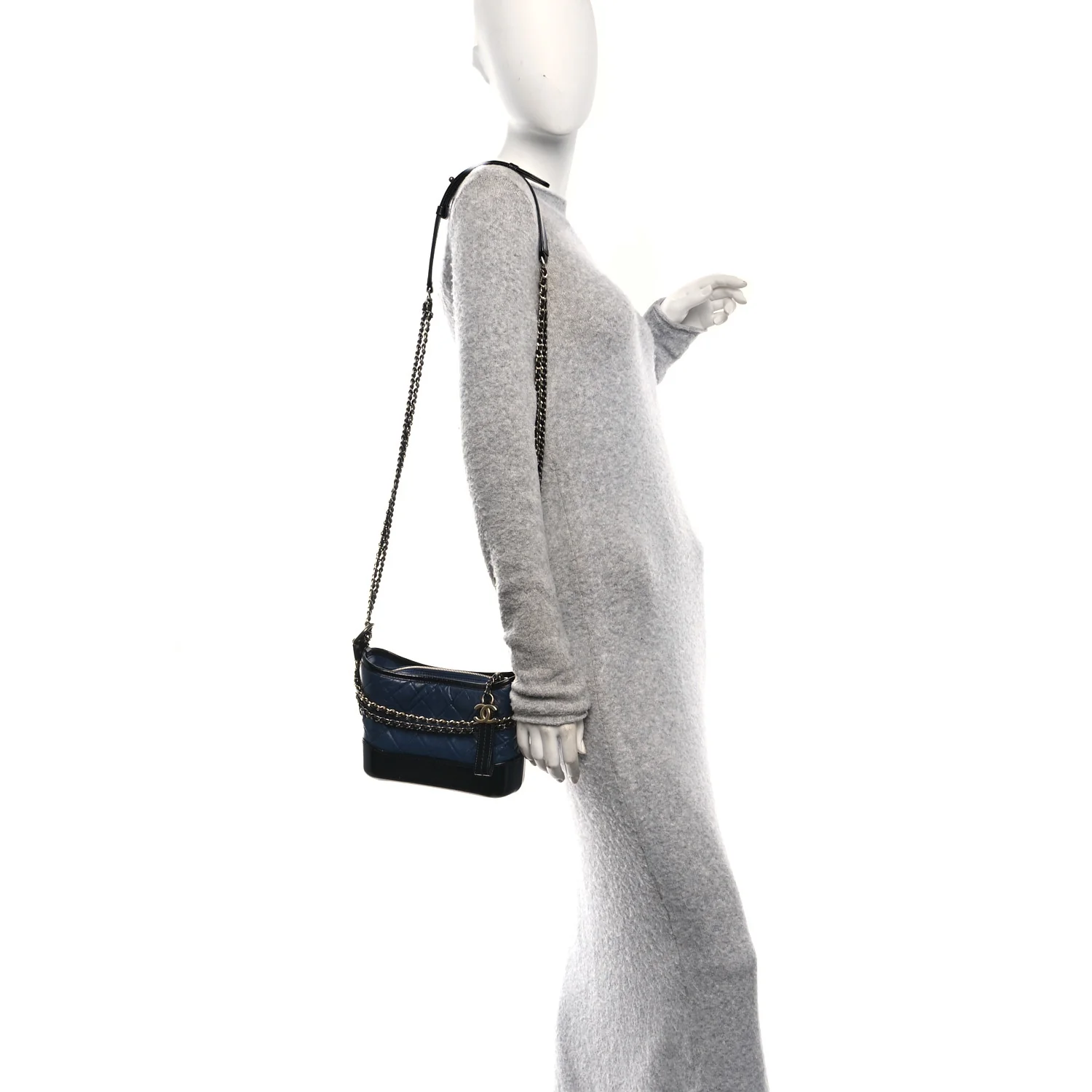 Aged Calfskin Quilted Small Gabrielle Hobo Dark Grey - Image 2