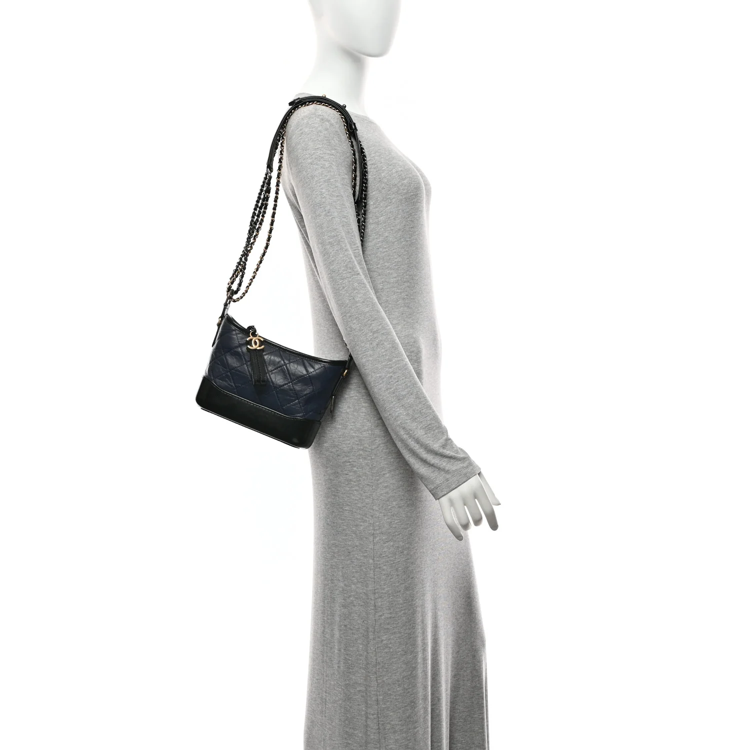 Aged Calfskin Quilted Small Gabrielle Hobo Navy Black - Image 2