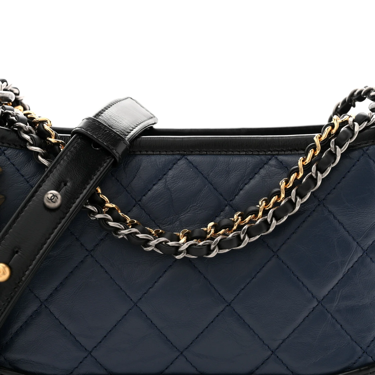 Aged Calfskin Quilted Small Gabrielle Hobo Navy Black - Image 8