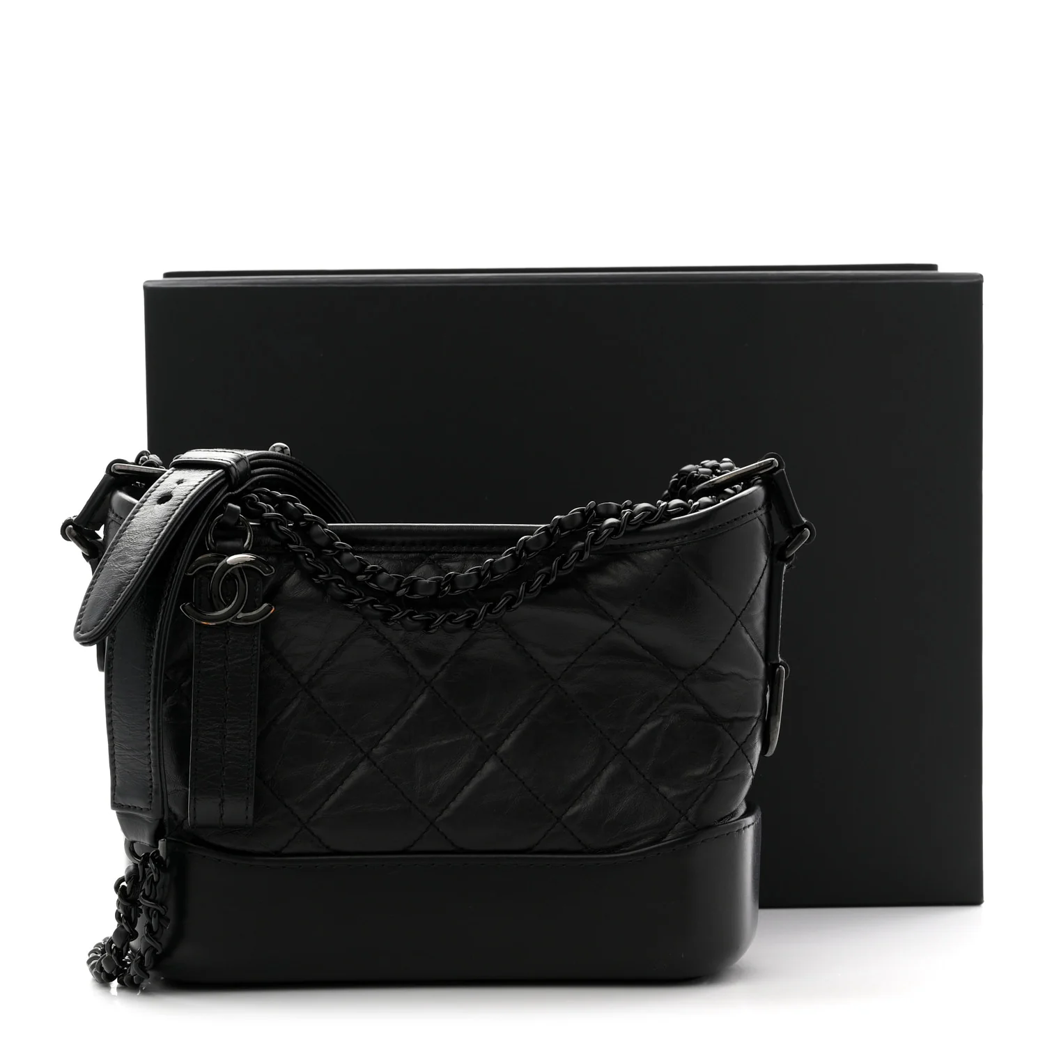 Aged Calfskin Quilted Small Gabrielle Hobo So Black - Image 12