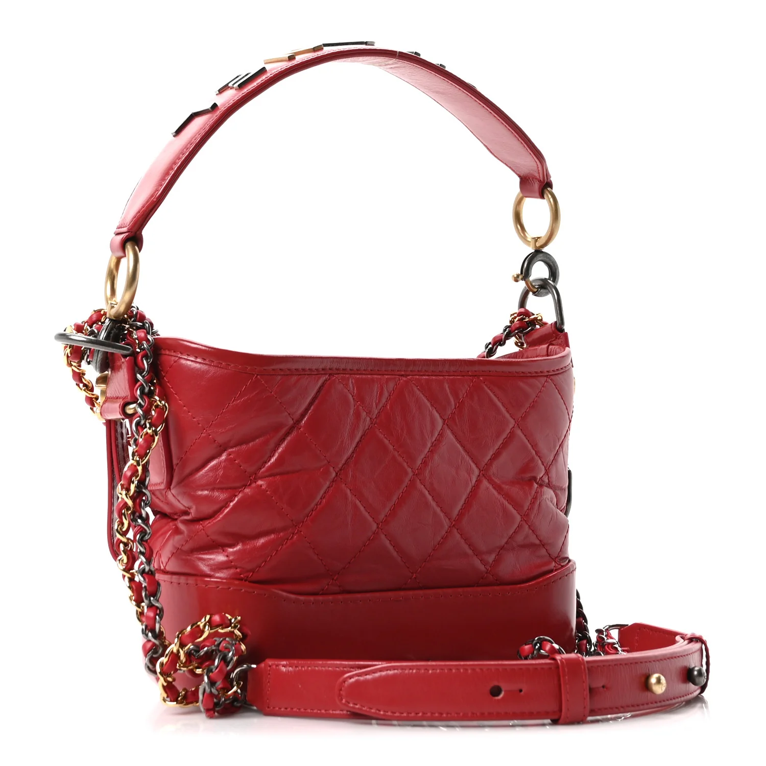 Aged Calfskin Quilted Small Gabrielle Logo Hobo Red - Image 3