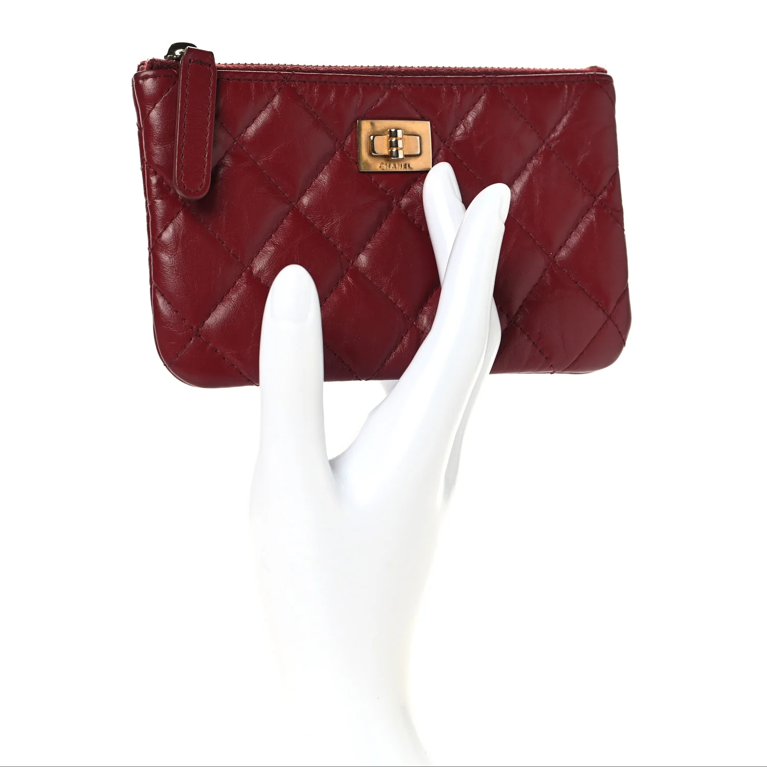Aged Calfskin Quilted Small Reissue Cosmetic Case Red - Image 2