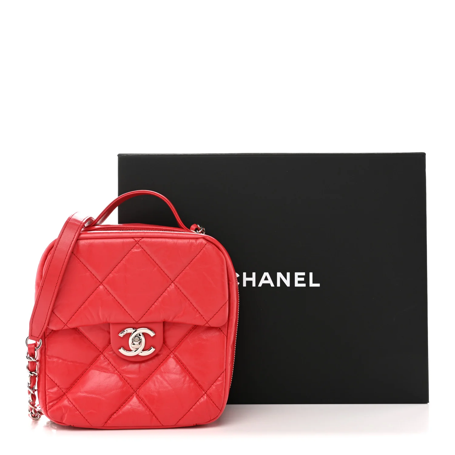 Aged Calfskin Quilted Top Handle Camera Case Red - Image 13