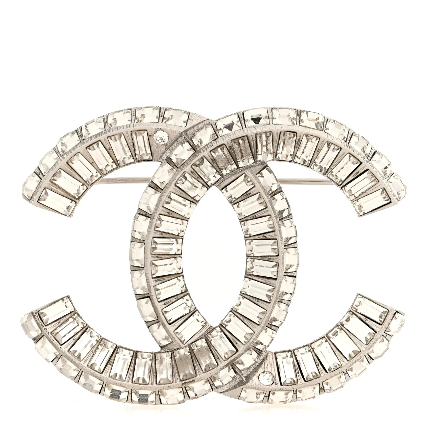 Baguette Crystal CC Brooch Silver
