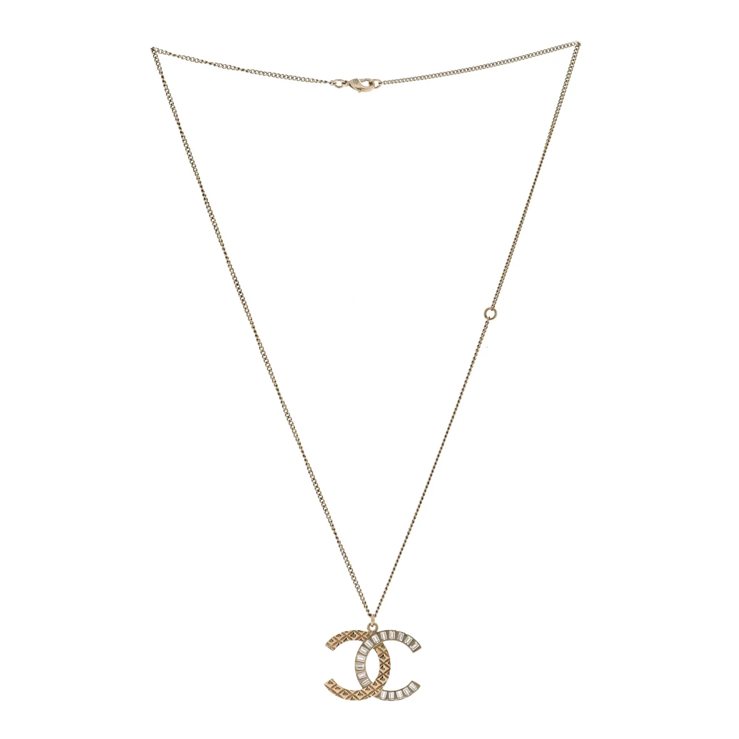 Baguette Crystal Quilted CC Pendant Necklace Gold - Image 3