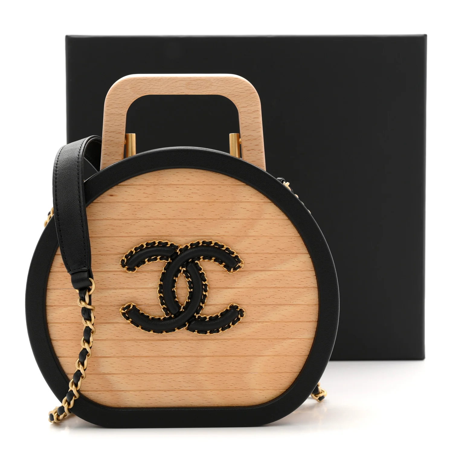 Beech Wood Lambskin Round CC Vanity Case Black - Image 12