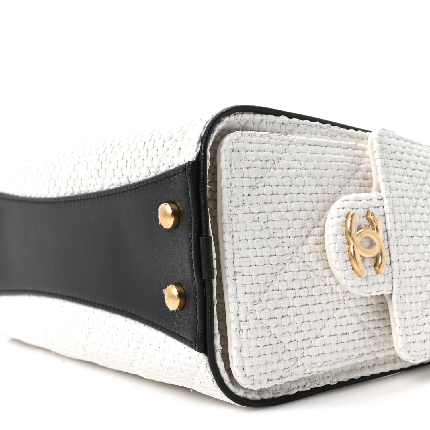 Braided Raffia Calfskin Mini Chanel 25 Handbag White Black - Image 10