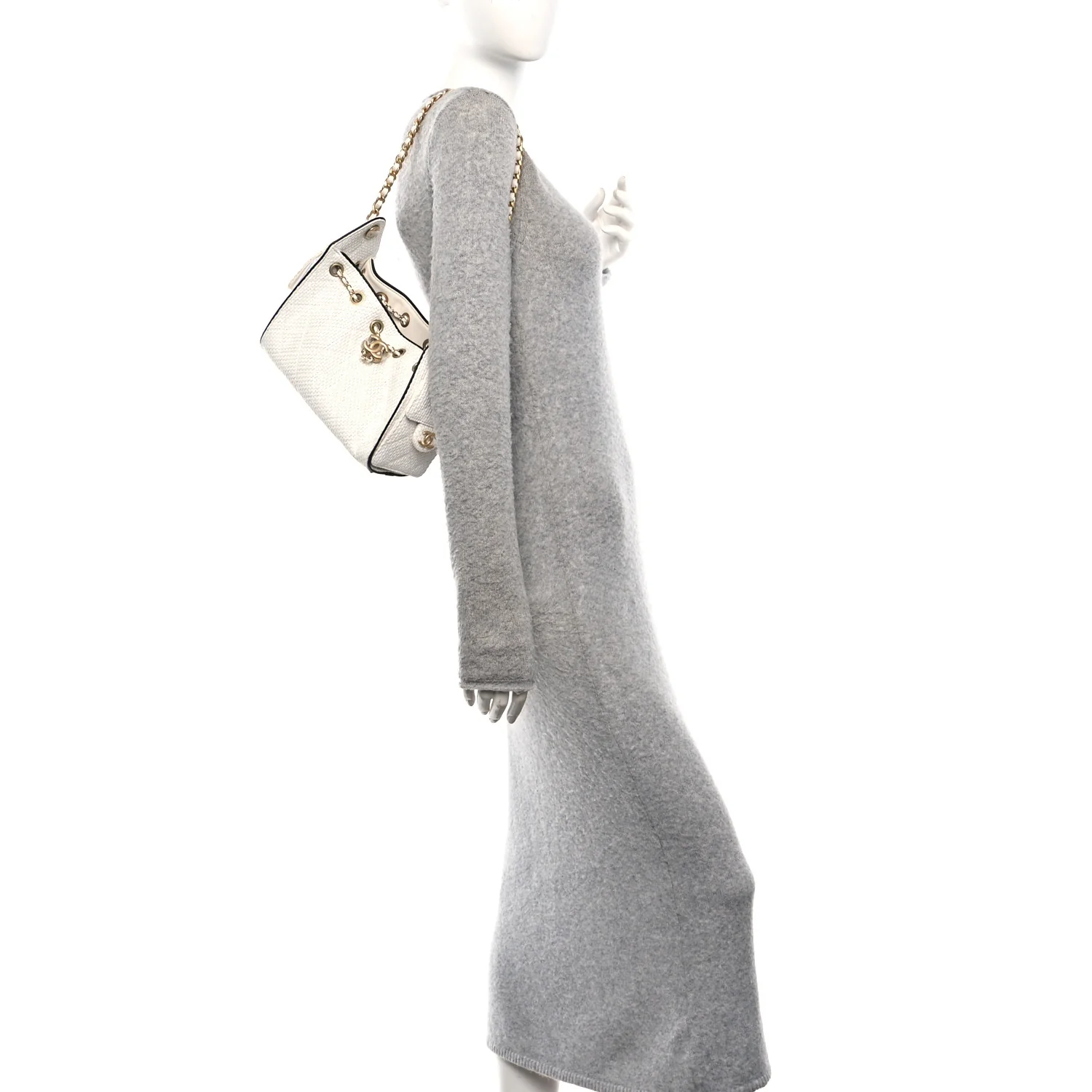 Braided Raffia Calfskin Mini Chanel 25 Handbag White Black - Image 2