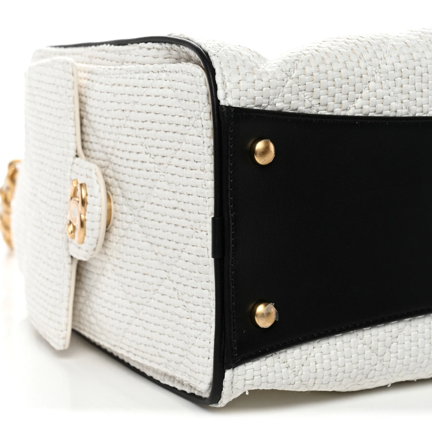 Braided Raffia Calfskin Quilted Small Chanel 25 Handbag White Black - Image 9