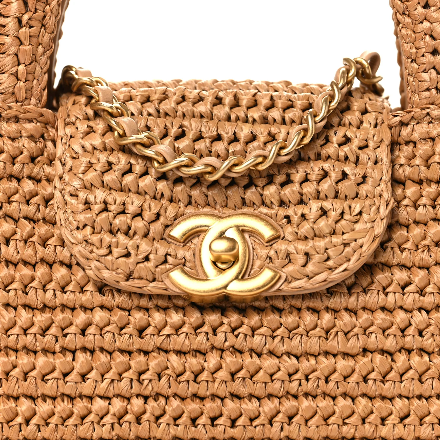 Braided Raffia Nano Kelly Flap Bag Dark Beige - Image 8