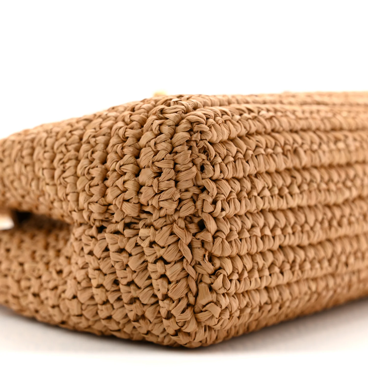 Braided Raffia Nano Kelly Flap Bag Dark Beige - Image 9