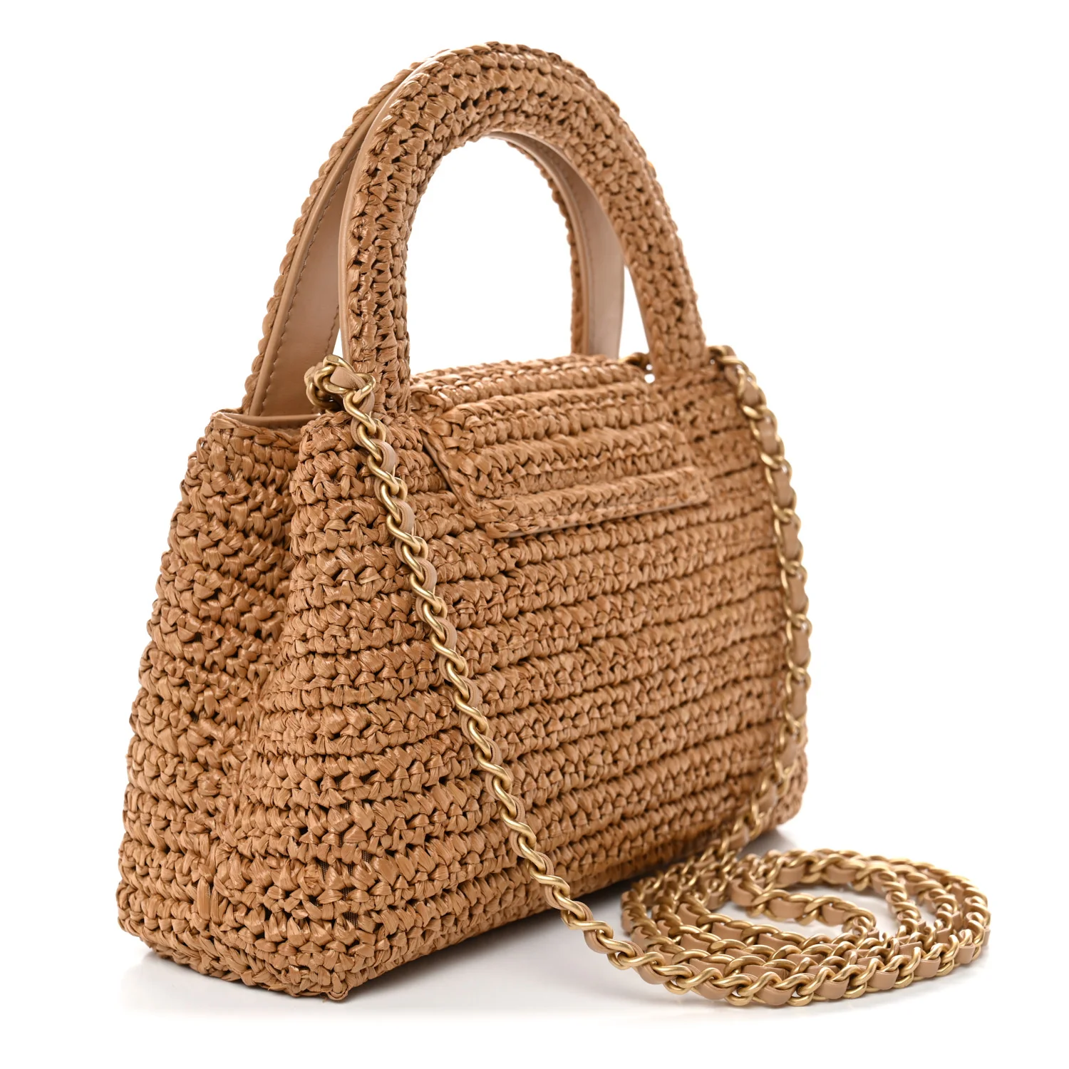 Braided Raffia Nano Kelly Flap Bag Dark Beige - Image 3