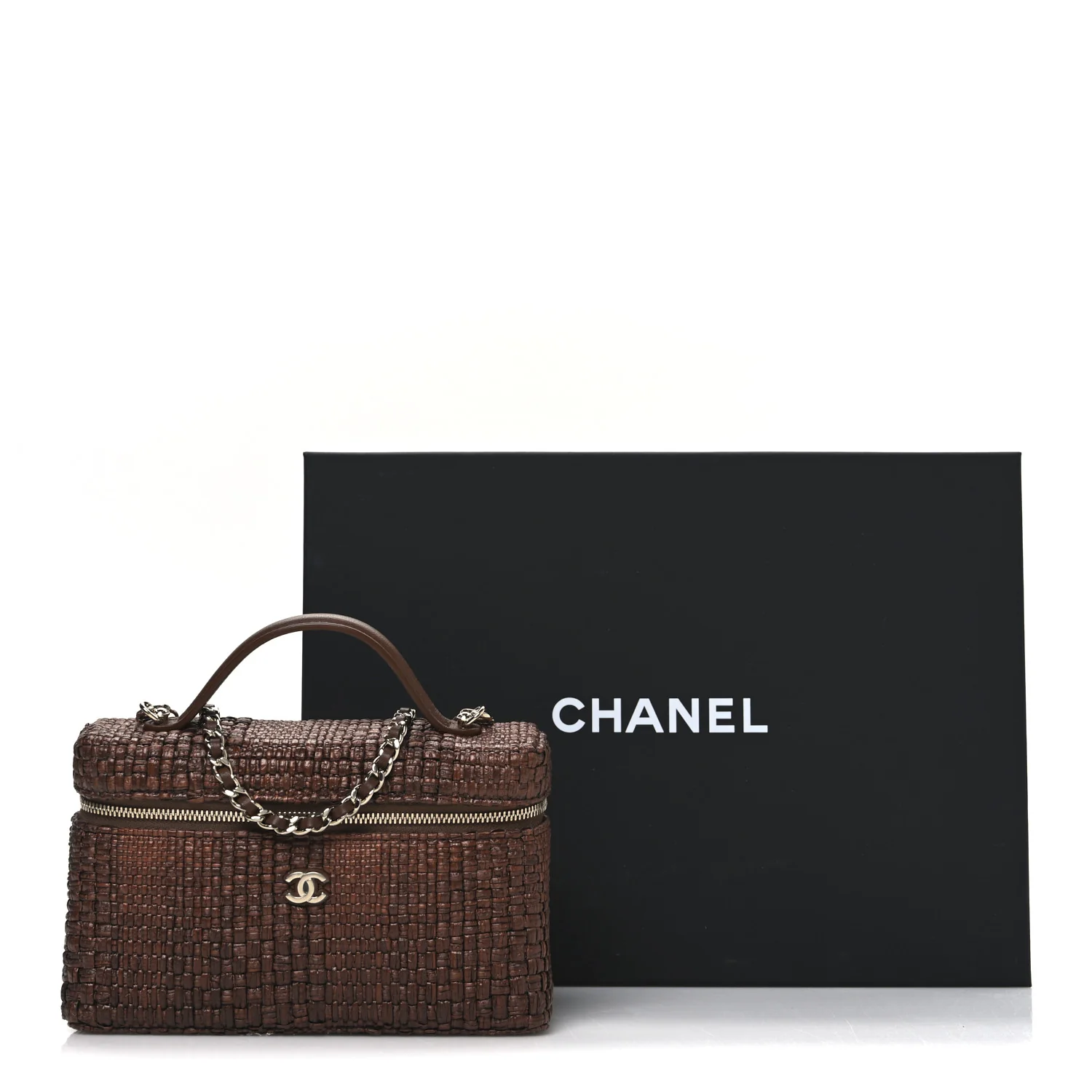 Braided Raffia Quilted Top Handle Slim Vanity With Chain Brown - Image 11
