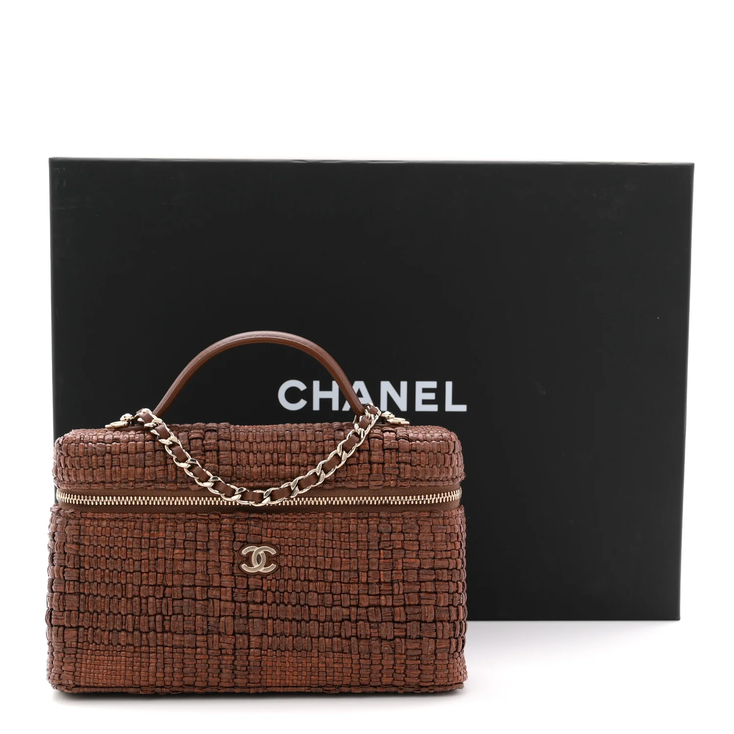 Braided Raffia Quilted Top Handle Slim Vanity With Chain Brown - Image 11