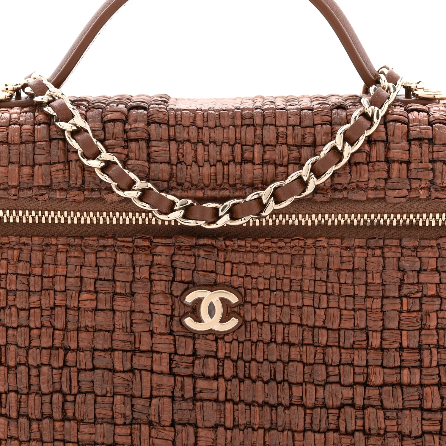 Braided Raffia Quilted Top Handle Slim Vanity With Chain Brown - Image 8