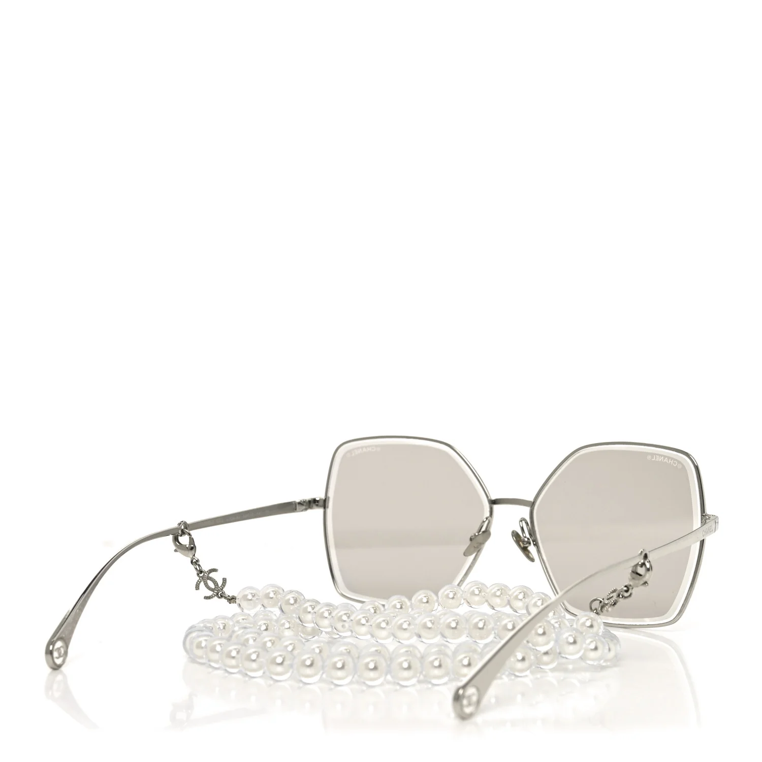 Butterfly Removable Pearl Chain Sunglasses 4262 Silver - Image 4