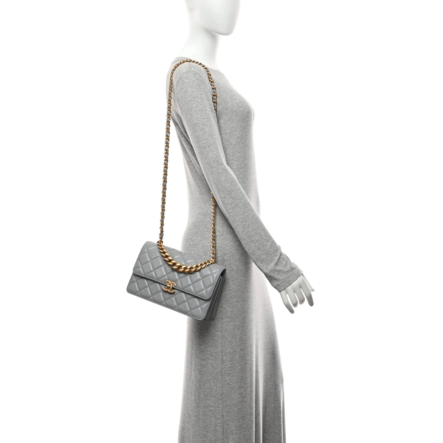 Caflskin Quilted Dual Handle Chain Flap Bag Grey - Image 2