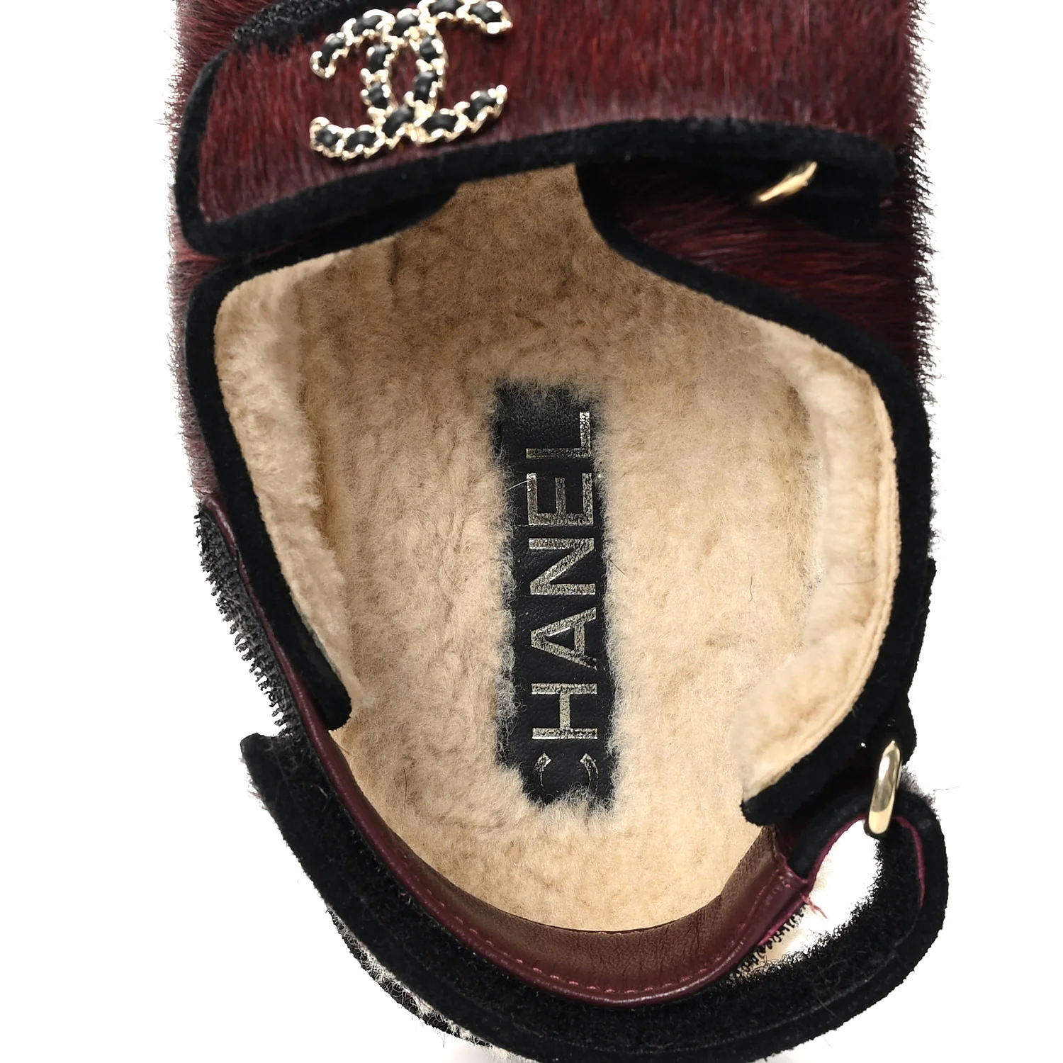 Calf Hair Suede Shearling Dad Sandals 37.5 Burgundy Black - Image 8