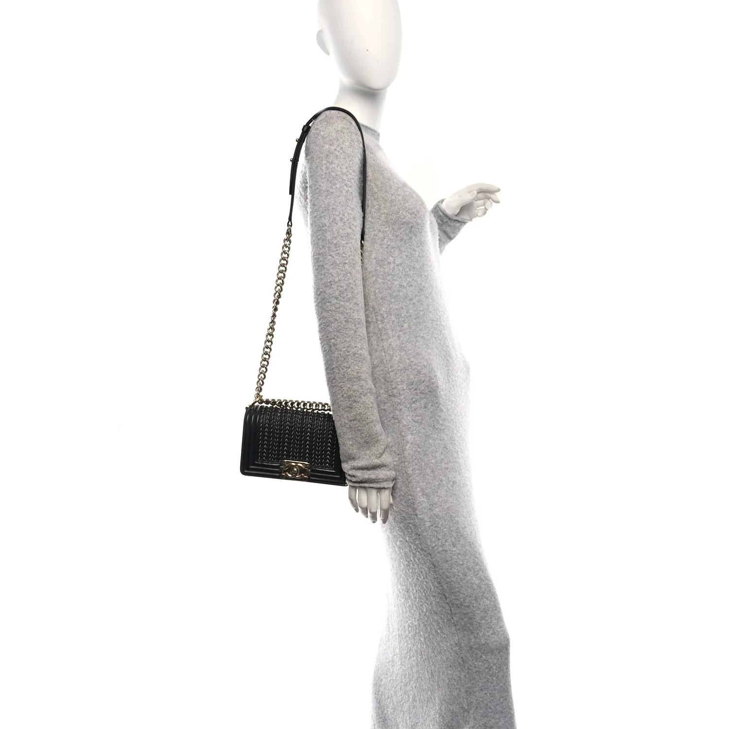 Calfskin Braided Small Boy Flap Black - Image 2