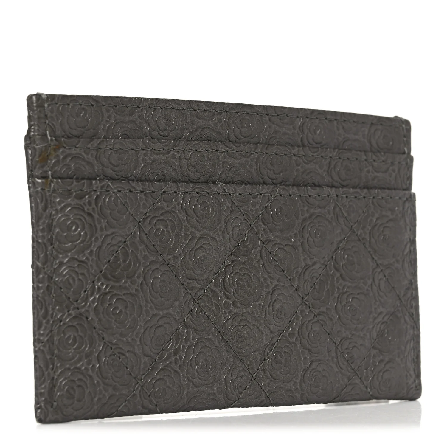 Calfskin Camellia Embossed Quilted Card Holder Grey - Image 3
