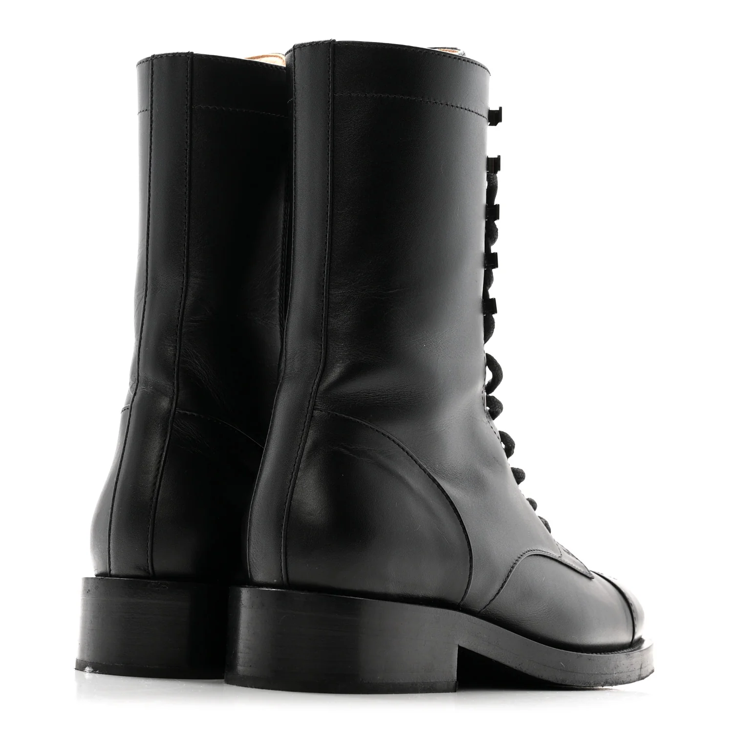 Calfskin Cap Toe Lace Up Combat Boots 38 Black - Image 8
