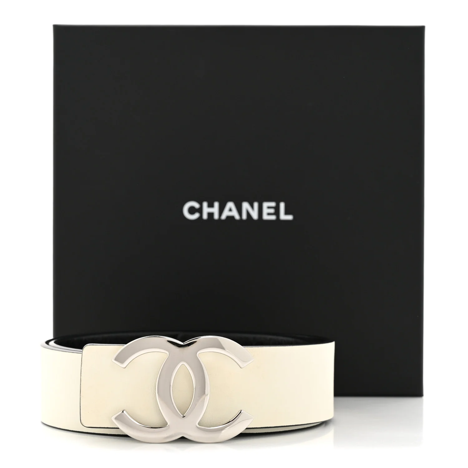 Calfskin CC Reversible Belt 85 White Black - Image 9