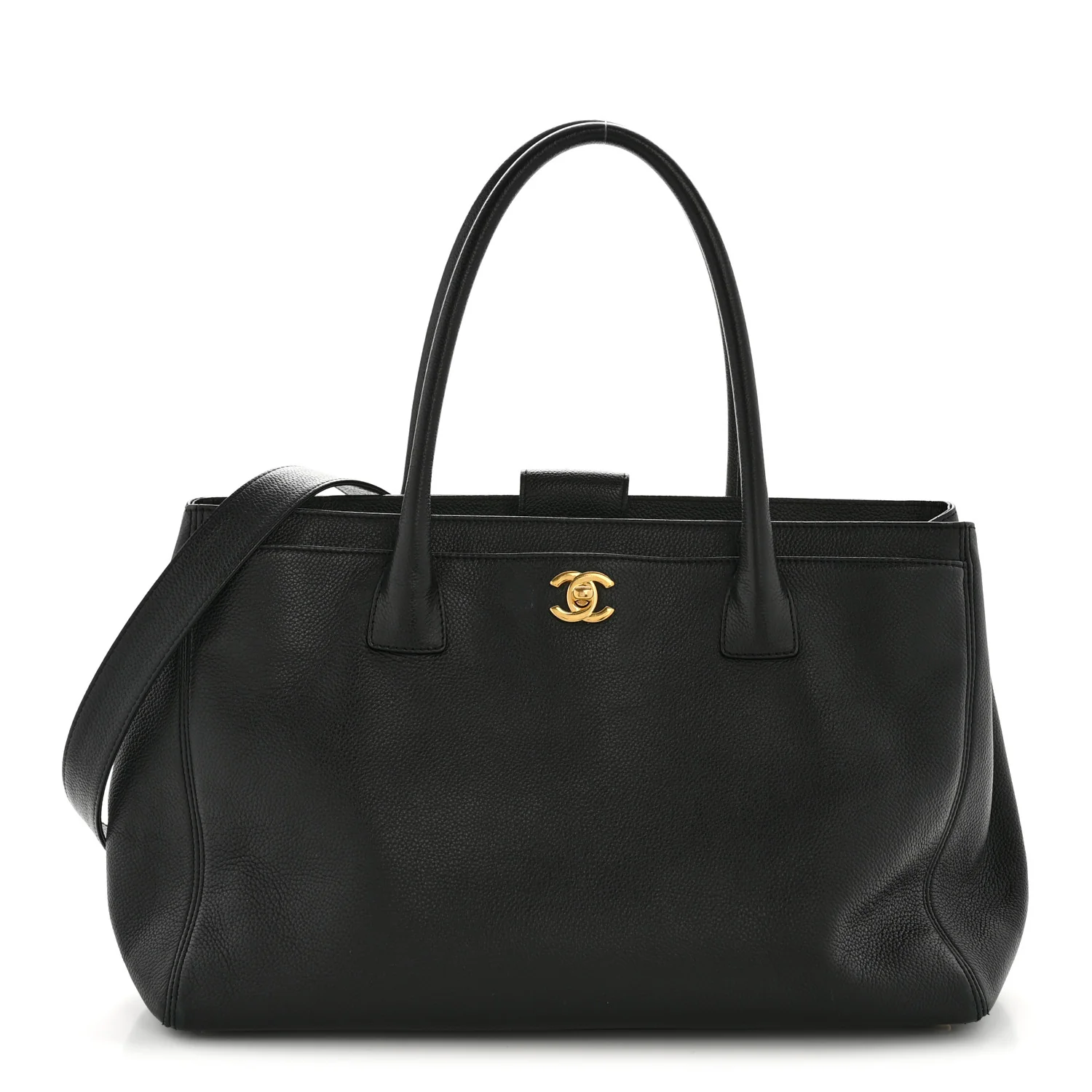 Calfskin Cerf Executive Shopper Tote Black