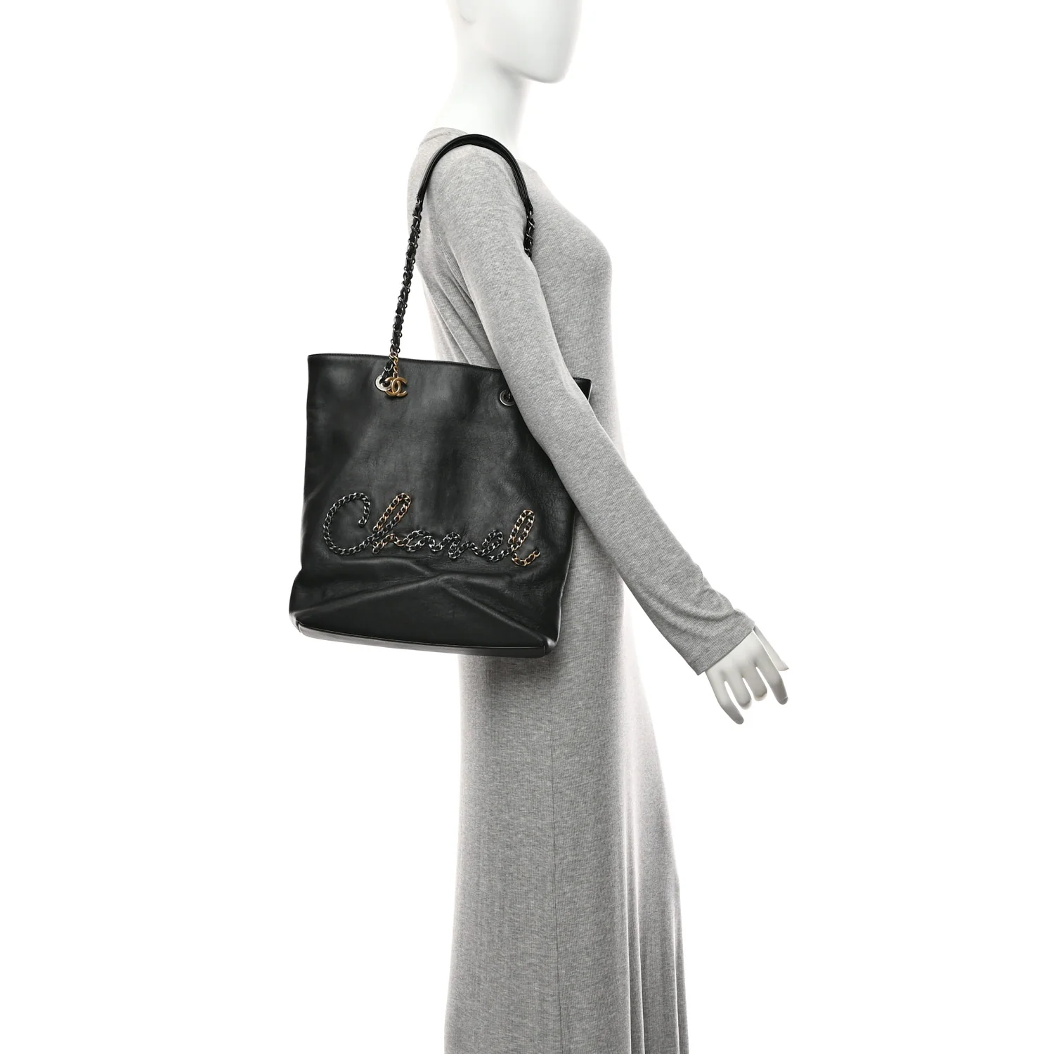 Calfskin Chain 20s Signature Tote Black - Image 2