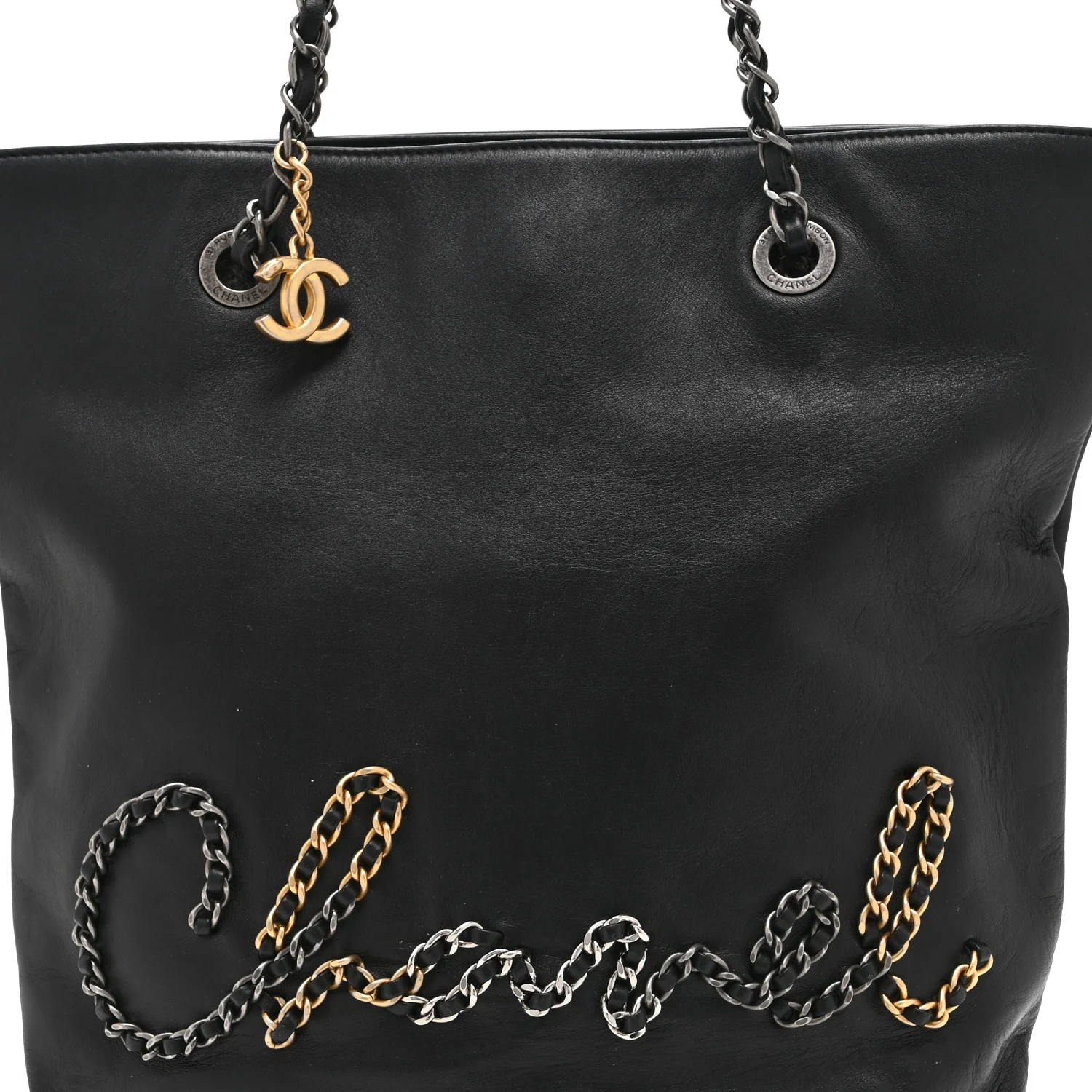 Calfskin Chain 20s Signature Tote Black - Image 8