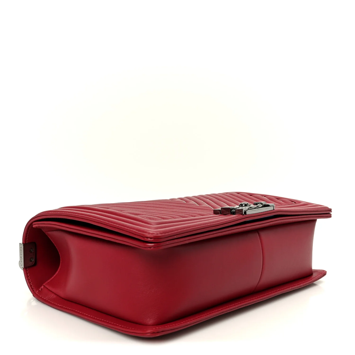 Calfskin Chevron Quilted Large Chain Boy Flap Red - Image 4