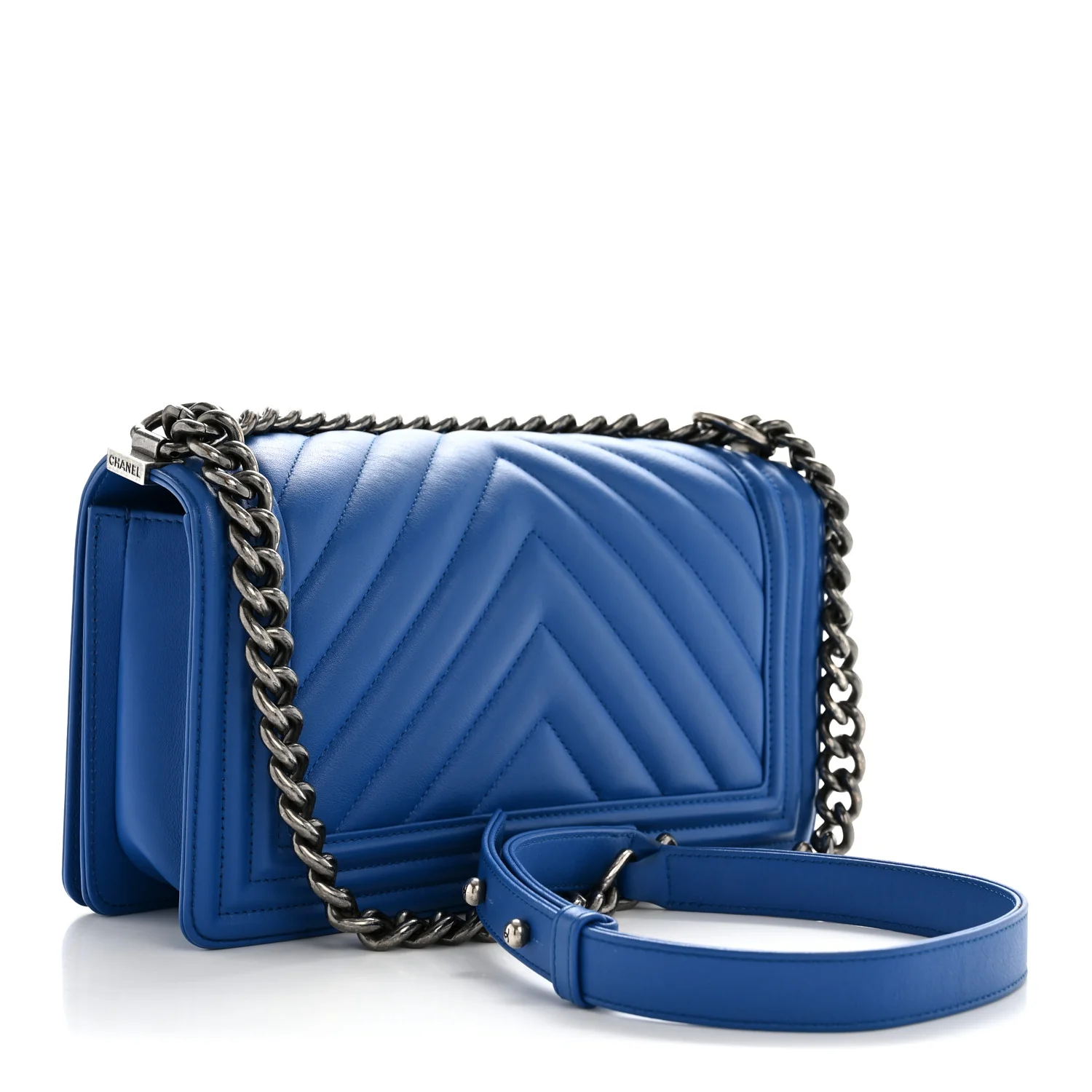Calfskin Chevron Quilted Medium Boy Flap Blue - Image 3