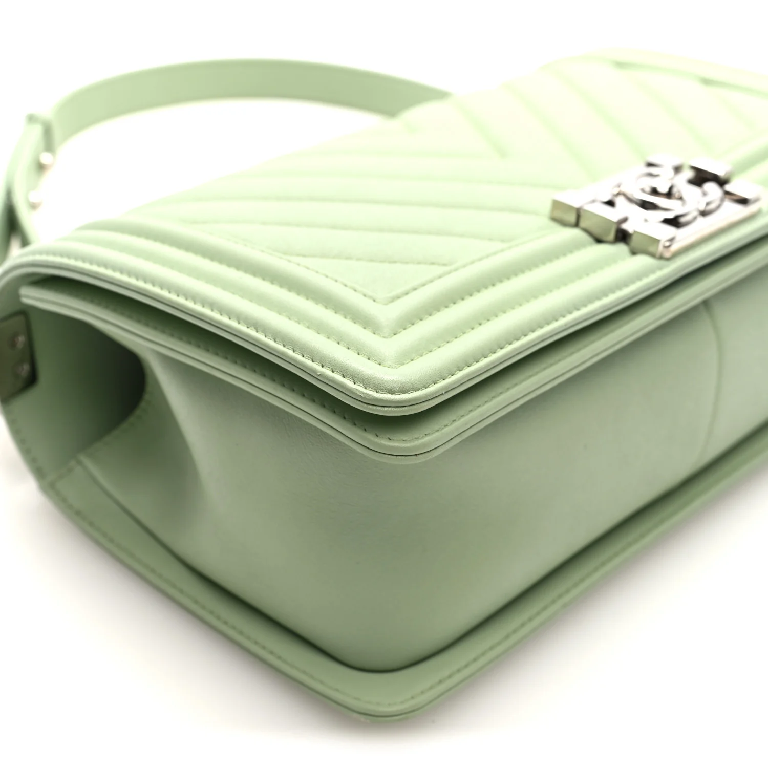Calfskin Chevron Quilted Medium Boy Flap Light Green - Image 8