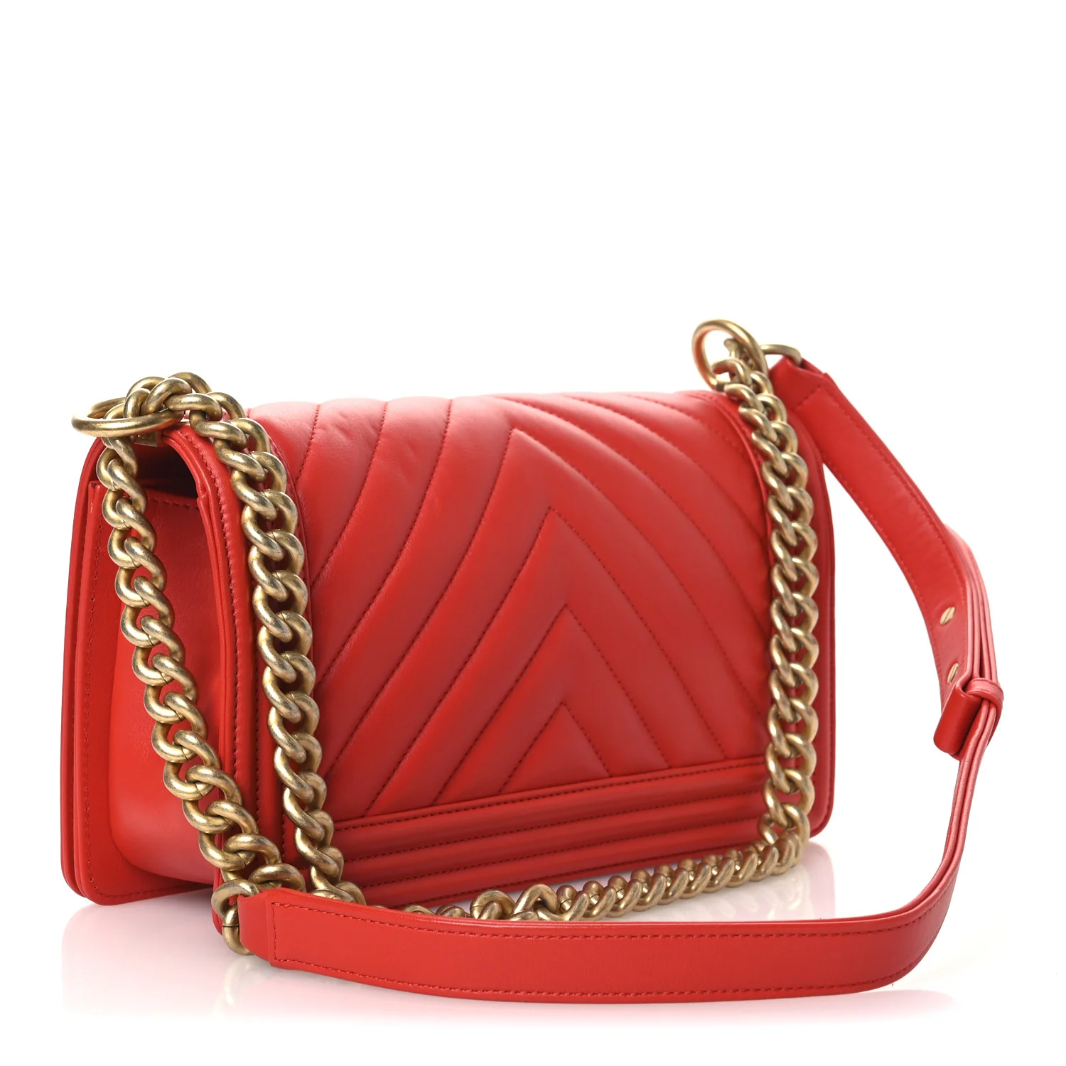 Calfskin Chevron Quilted Medium Boy Flap Red - Image 3