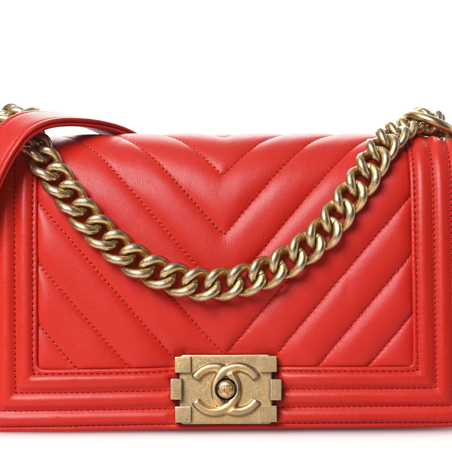 Calfskin Chevron Quilted Medium Boy Flap Red - Image 8