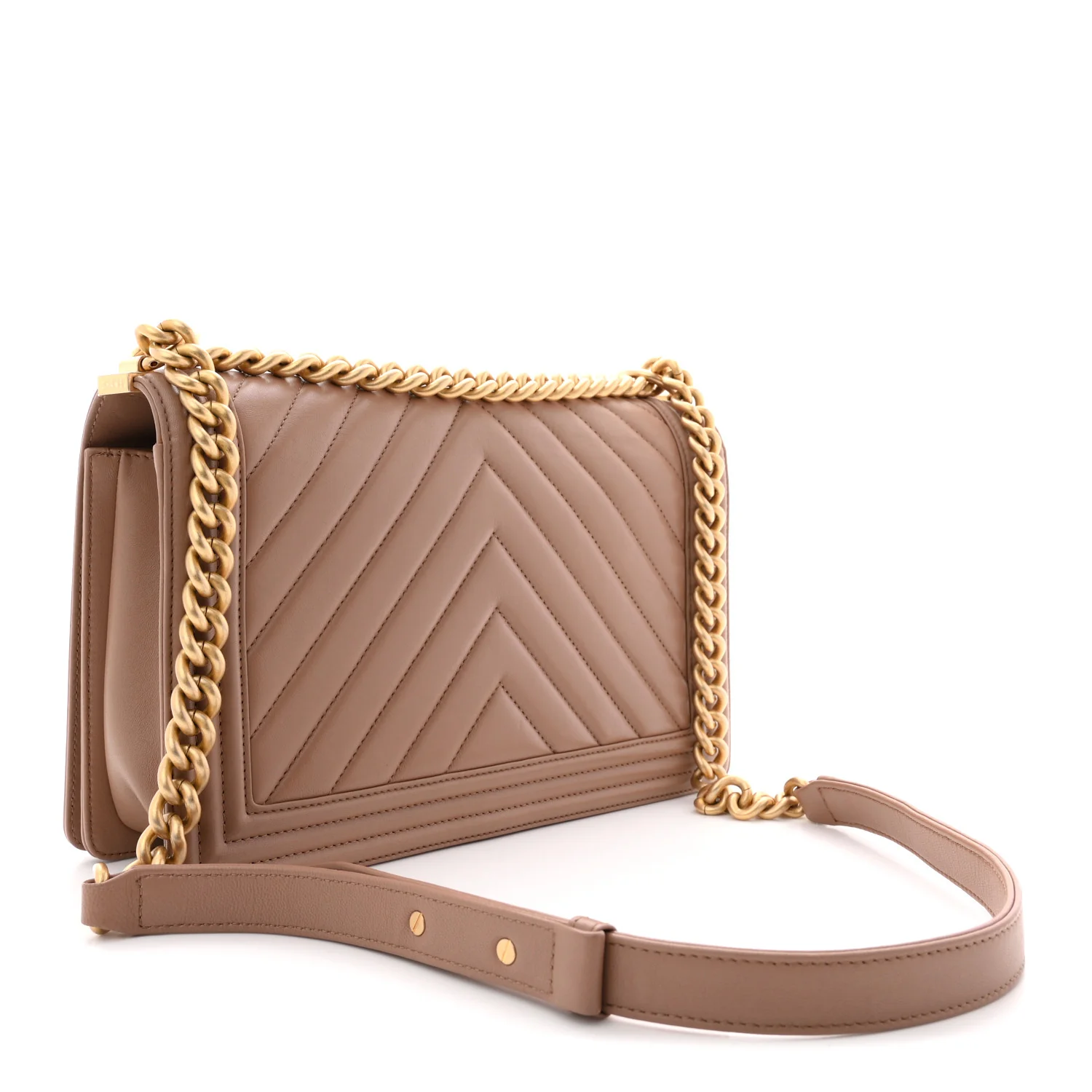 Calfskin Chevron Quilted New Medium Boy Flap Beige - Image 3