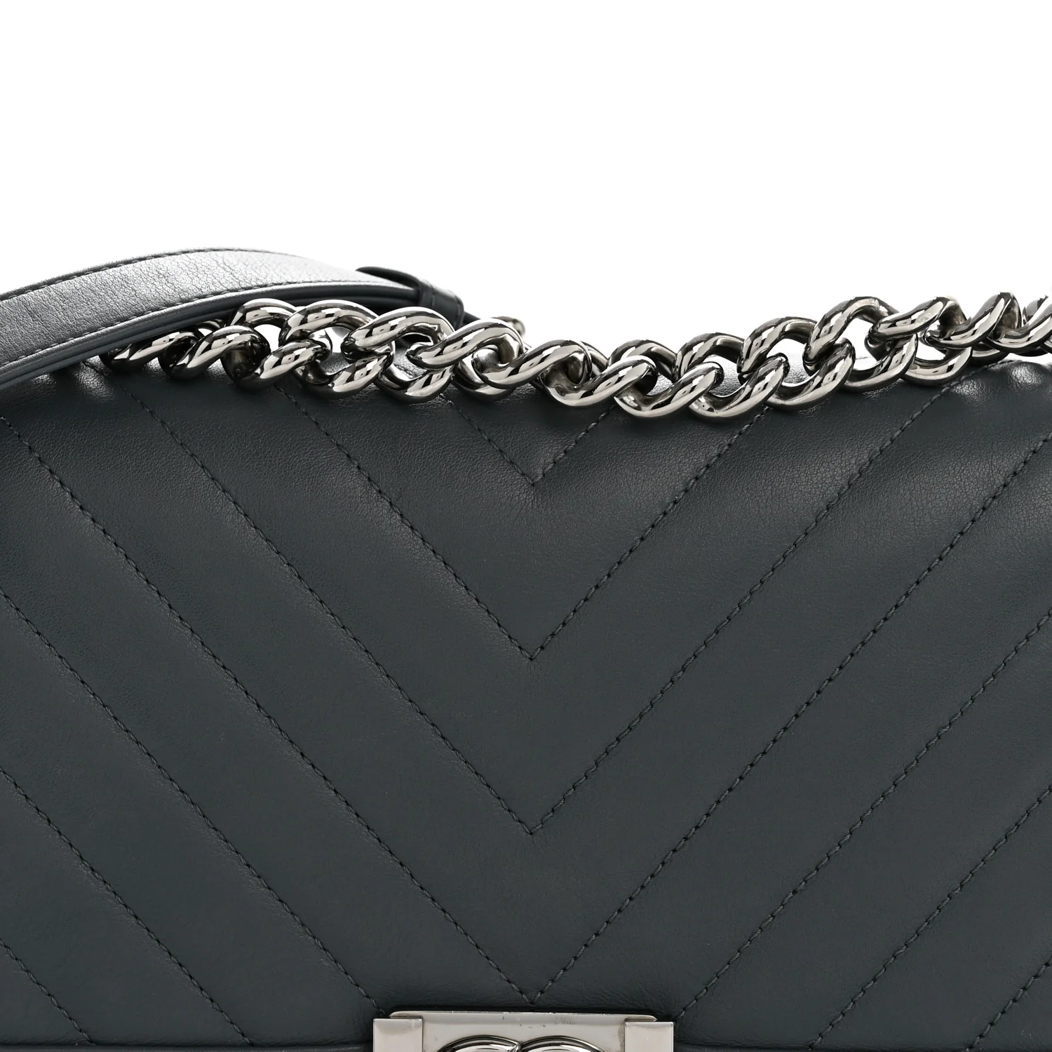 Calfskin Chevron Quilted New Medium Boy Flap Dark Navy Blue - Image 8