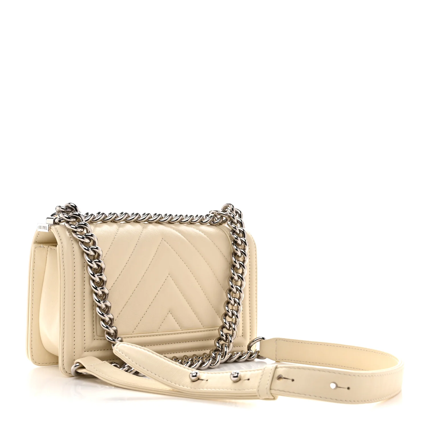 Calfskin Chevron Quilted Small Boy Flap Light Beige - Image 3