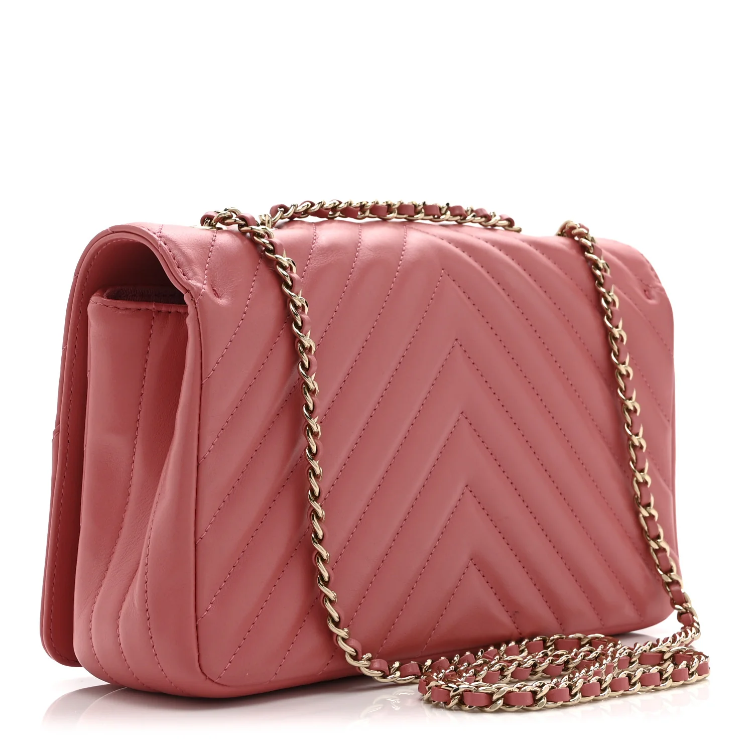 Calfskin Chevron Quilted Small Statement Flap Pink - Image 3
