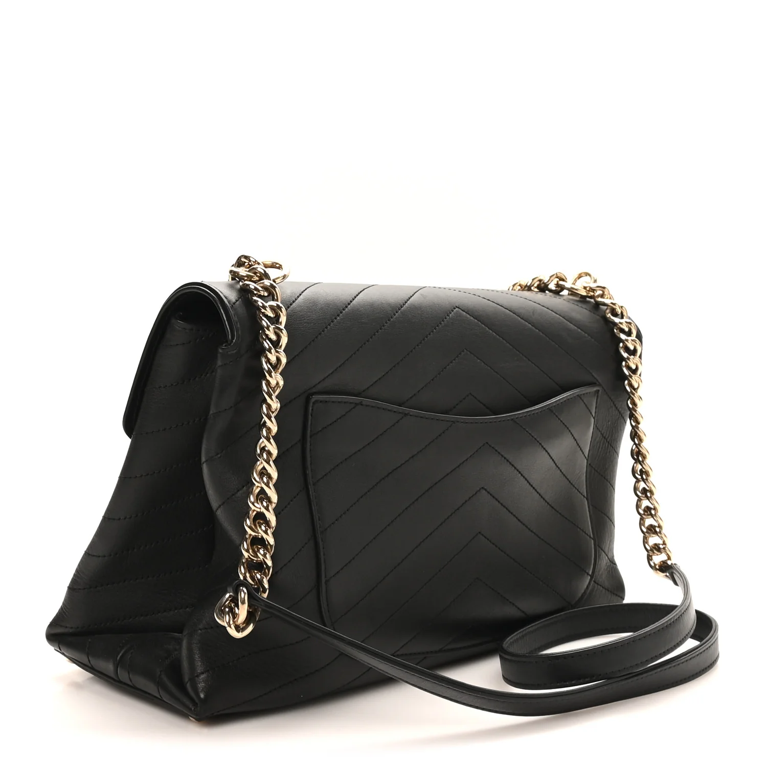 Calfskin Chevron Stitched Large Envelope Flap Black - Image 2