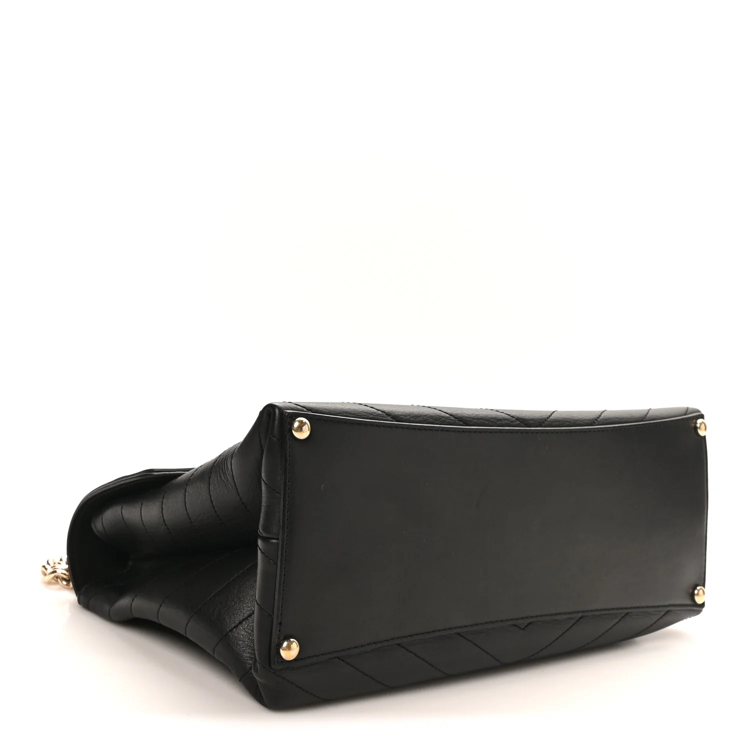 Calfskin Chevron Stitched Large Envelope Flap Black - Image 4
