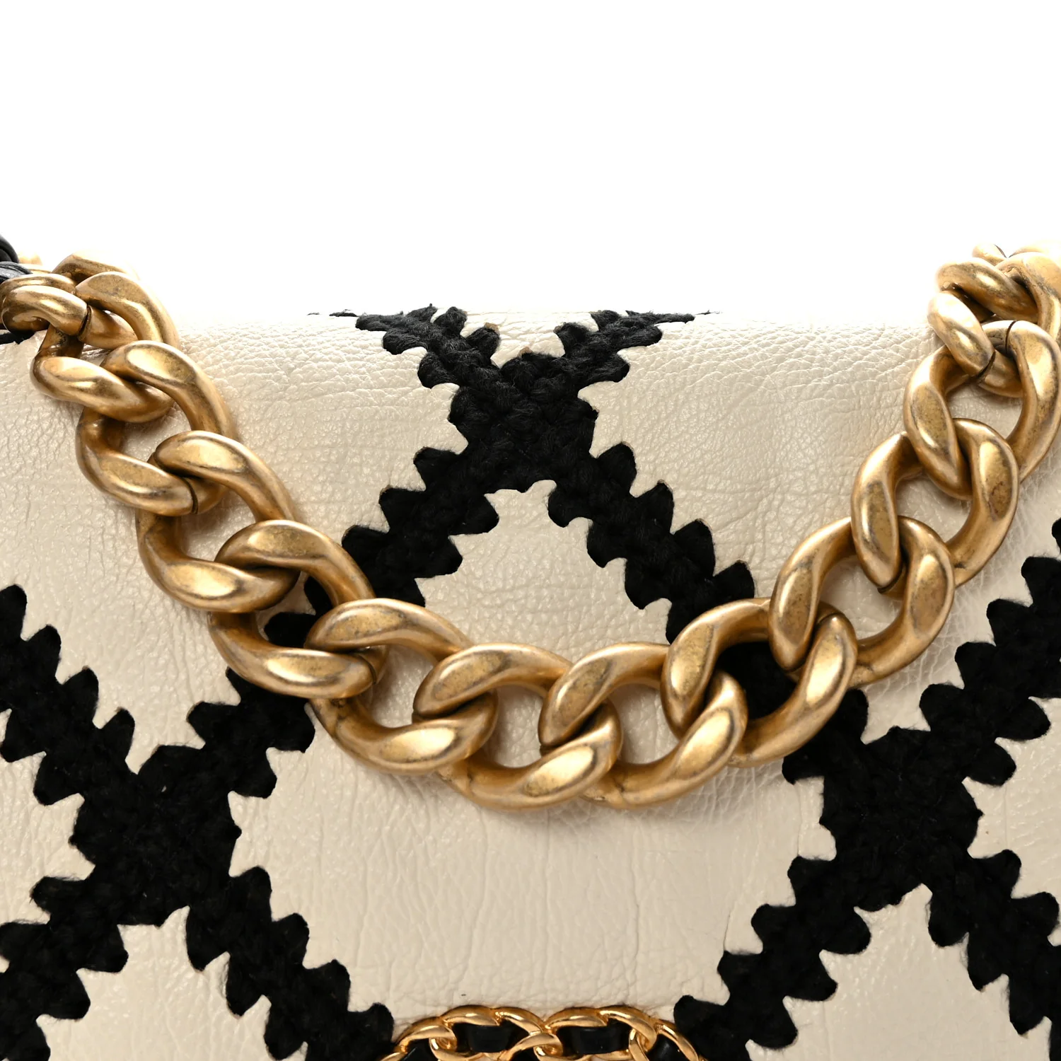 Calfskin Crochet Large Chanel 19 Flap White Black - Image 8