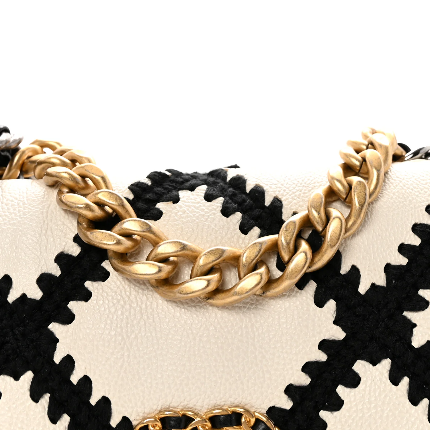 Calfskin Crochet Medium Chanel 19 Flap White Black - Image 8