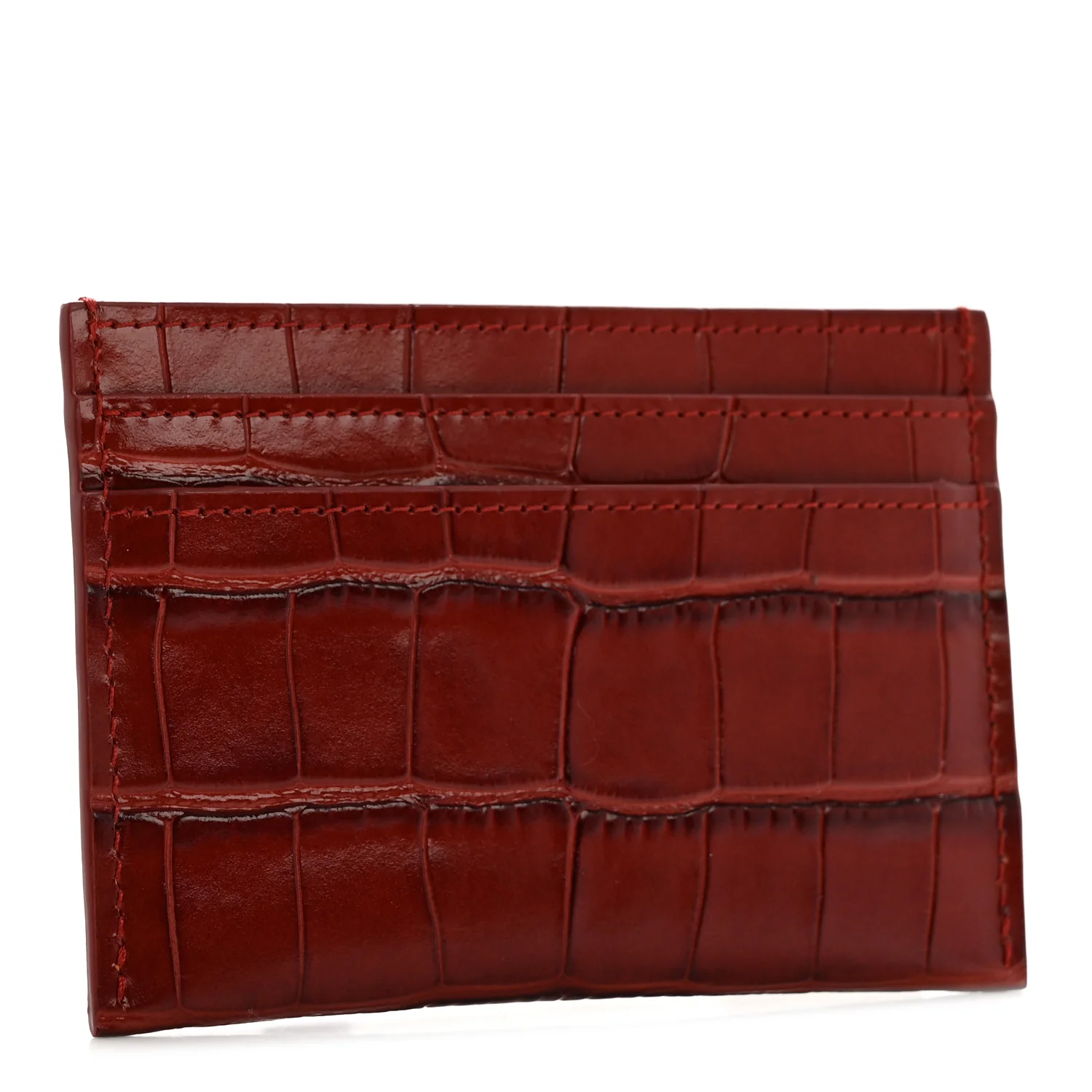 Calfskin Crocodile Embossed Card Holder Burgundy - Image 3