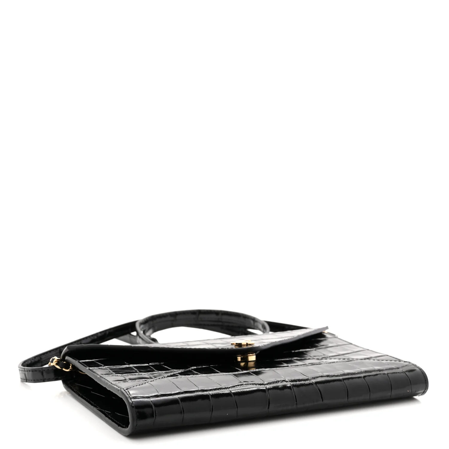Calfskin Crocodile Embossed Clutch With Chain Black - Image 4