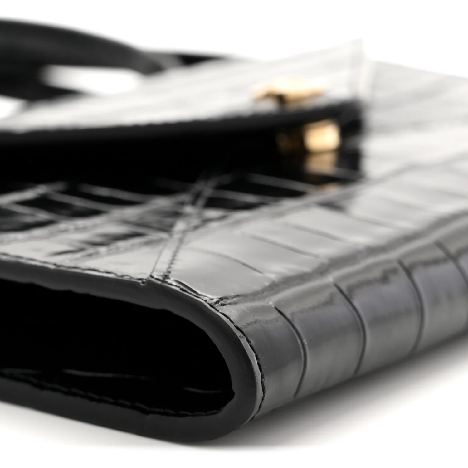 Calfskin Crocodile Embossed Clutch With Chain Black - Image 9