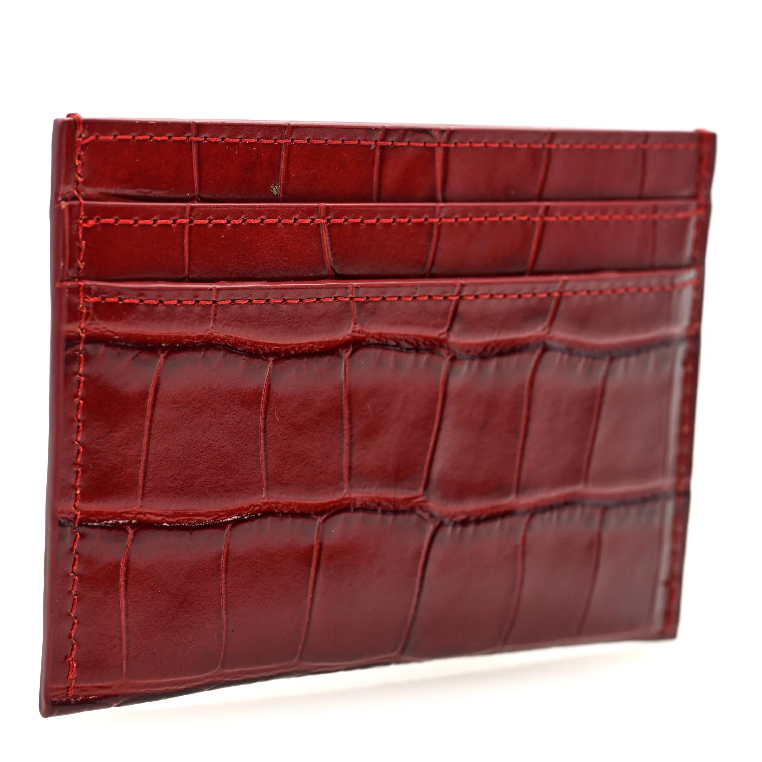Calfskin Crocodile Embossed Crococo Card Holder Burgundy - Image 3