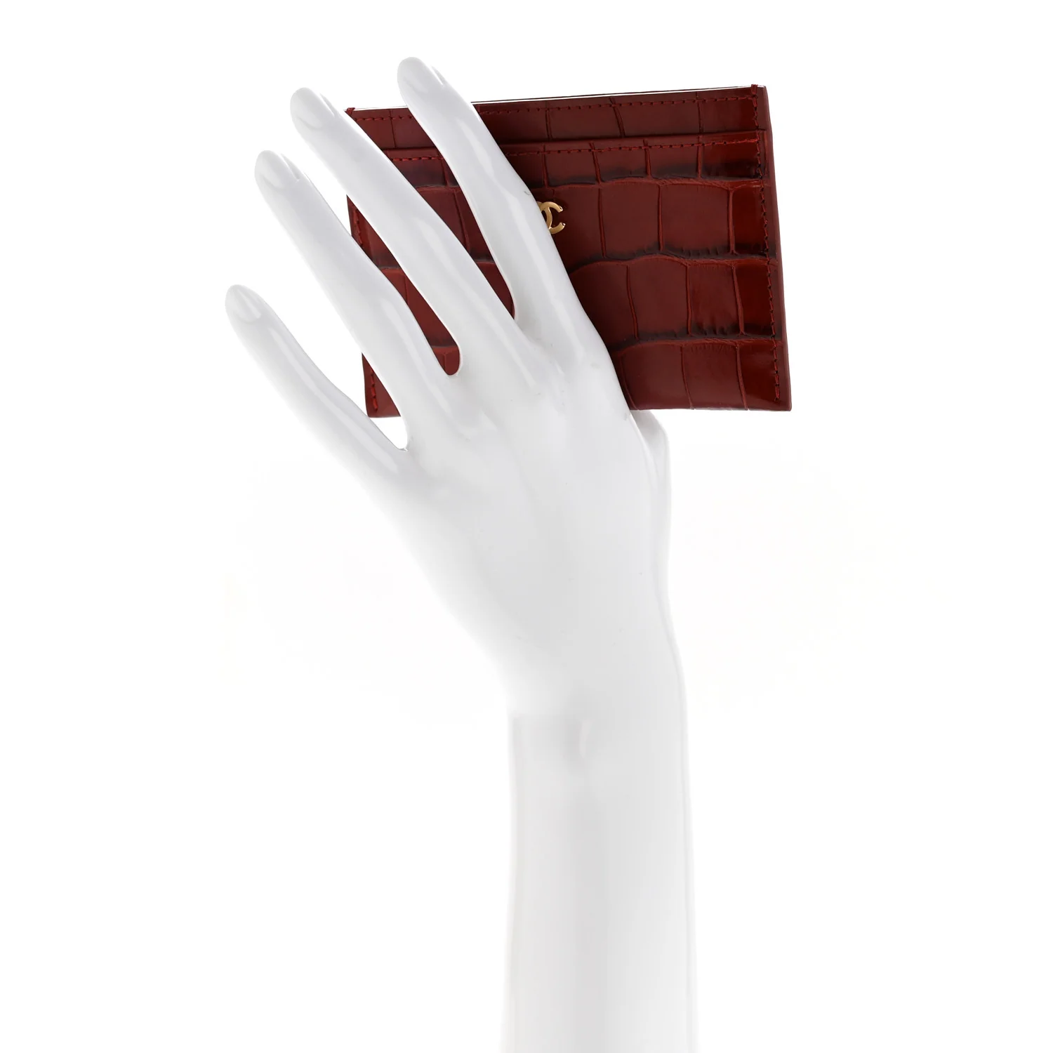 Calfskin Crocodile Embossed Crococo Card Holder Burgundy - Image 2