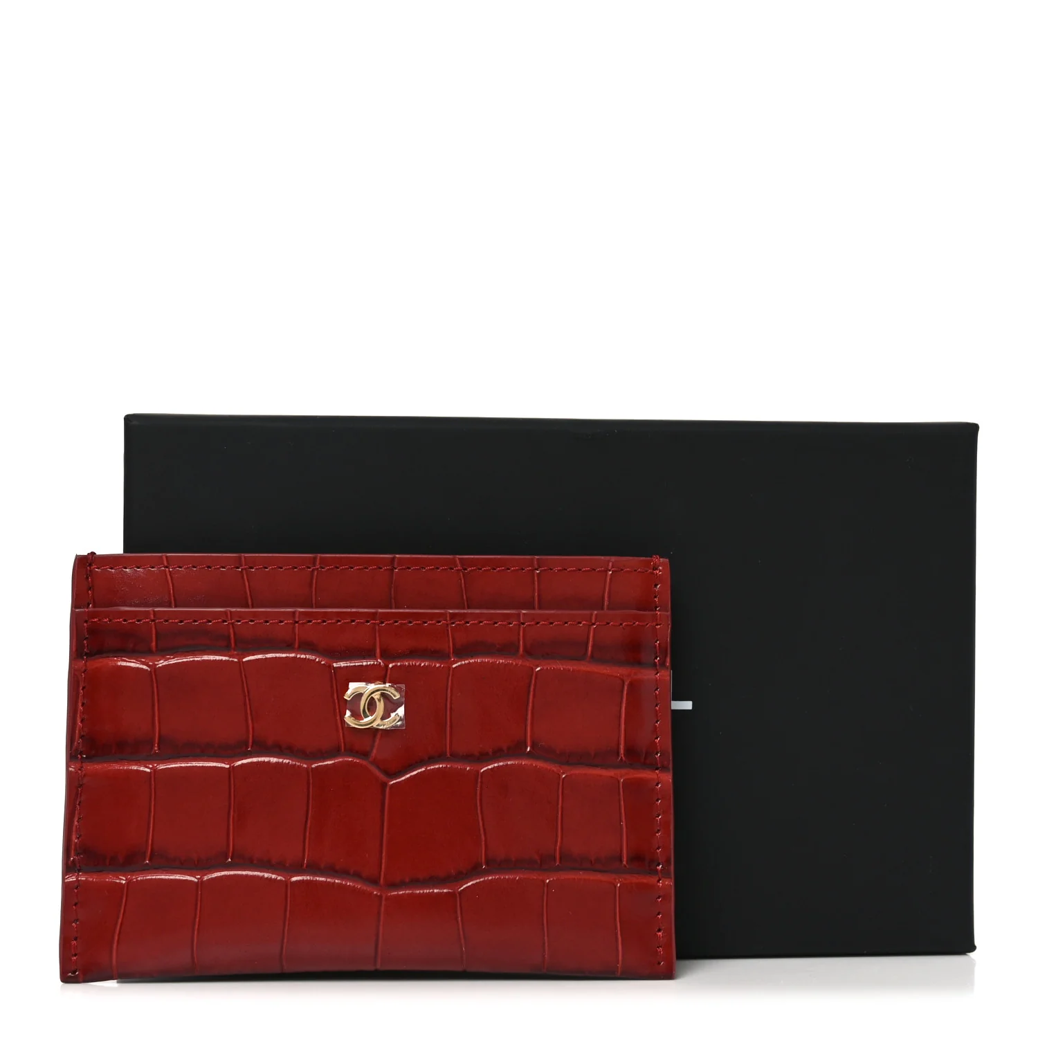 Calfskin Crocodile Embossed Crococo Card Holder Burgundy - Image 8