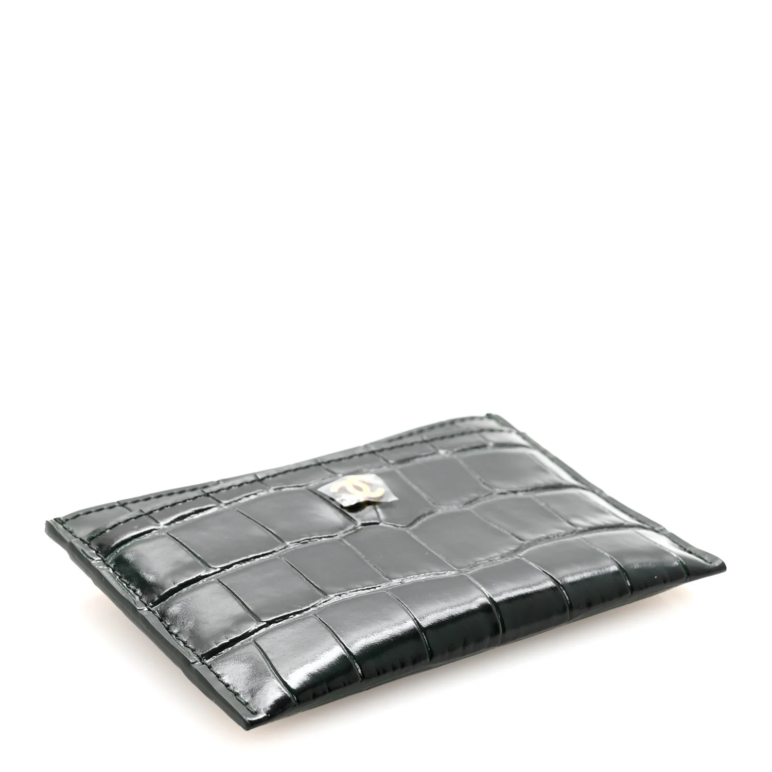 Calfskin Crocodile Embossed Crococo Card Holder Emerald - Image 4