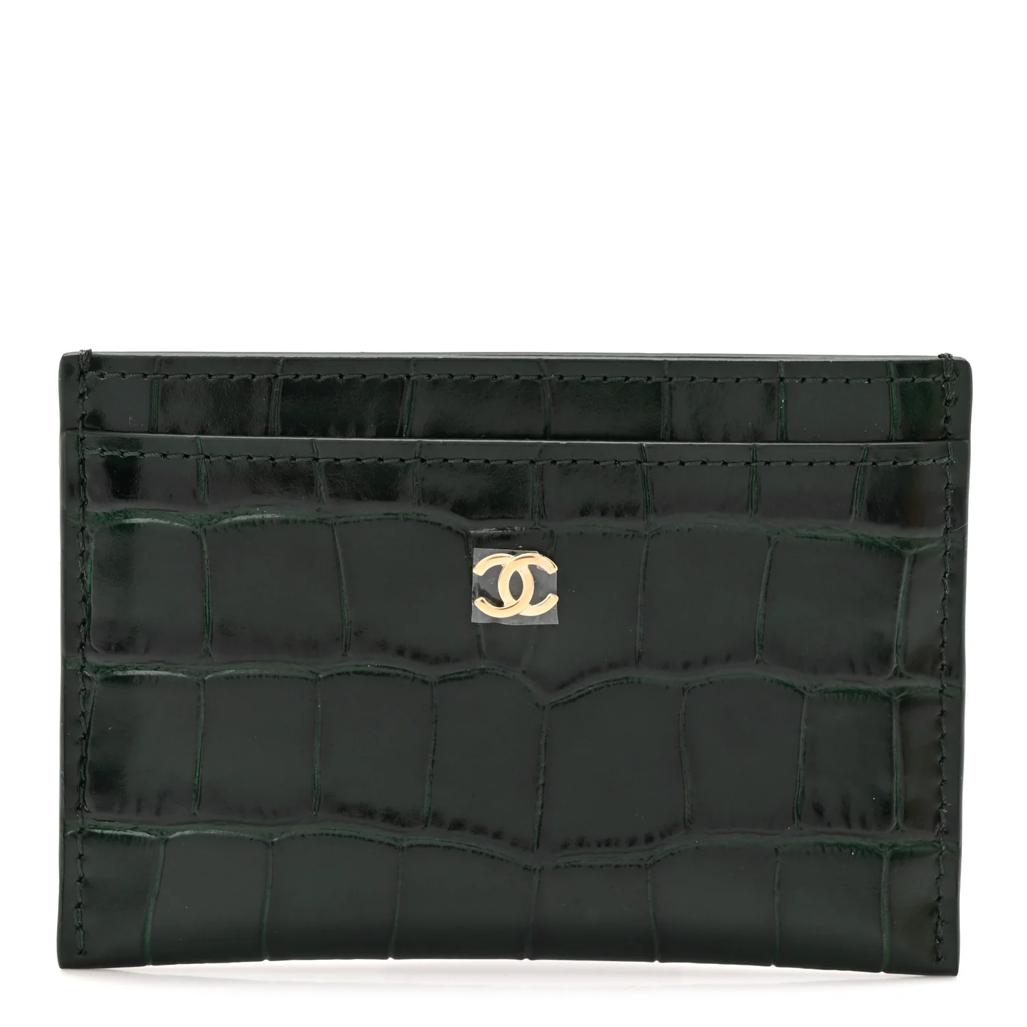 Calfskin Crocodile Embossed Crococo Card Holder Emerald